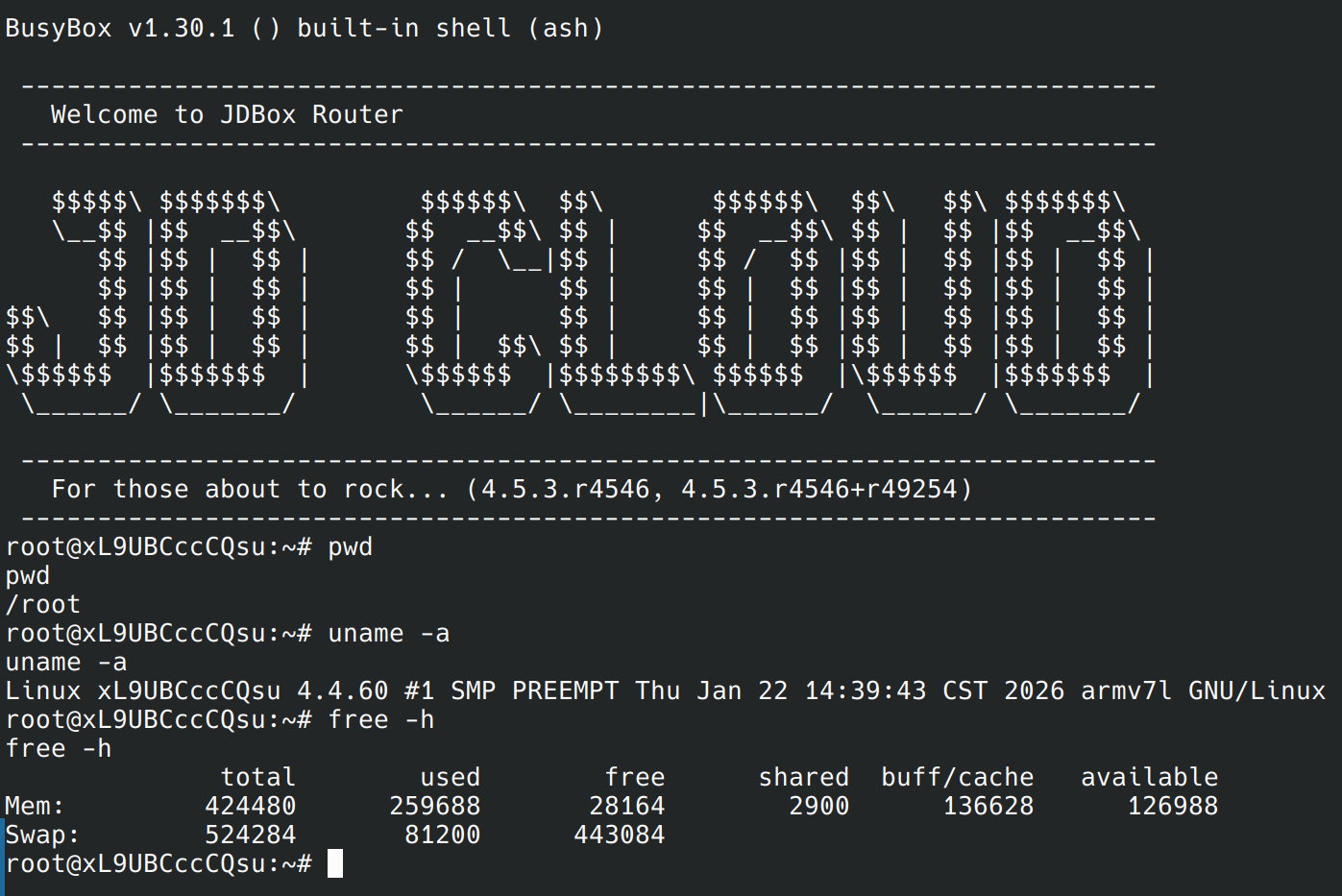 The Telnet interface after jailbreaking